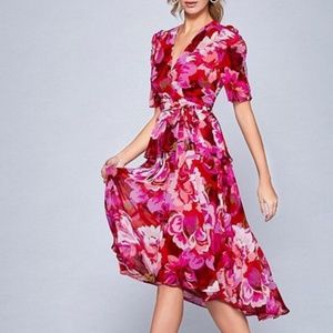 Maison Tara Floral Print Faux Wrap Midi Dress
